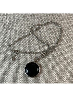 925 Sterling Silver Black Onyx Stone Beautiful Pendant 17" Necklace Signed